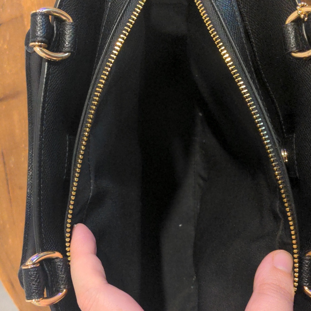Coach Lillie Carryall Black Crossgrain Leather Satchel Crossbody Bag - Picture 8 of 13
